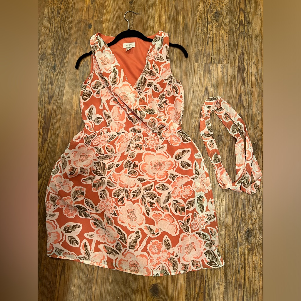 Loft Wrap Dress W/ Belt Medium Petite